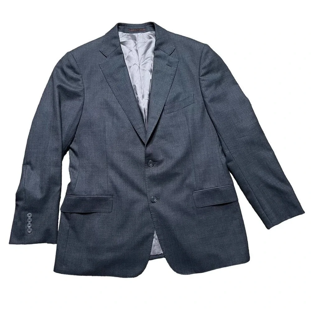 Mens J Hilburn Blazer Sport Coat Gray Jacket Two Button Wool 42R Tailored Fit